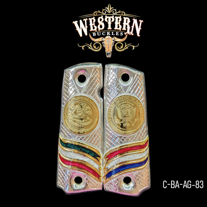 Full Size 1911 Silver Mexican and USA Flag