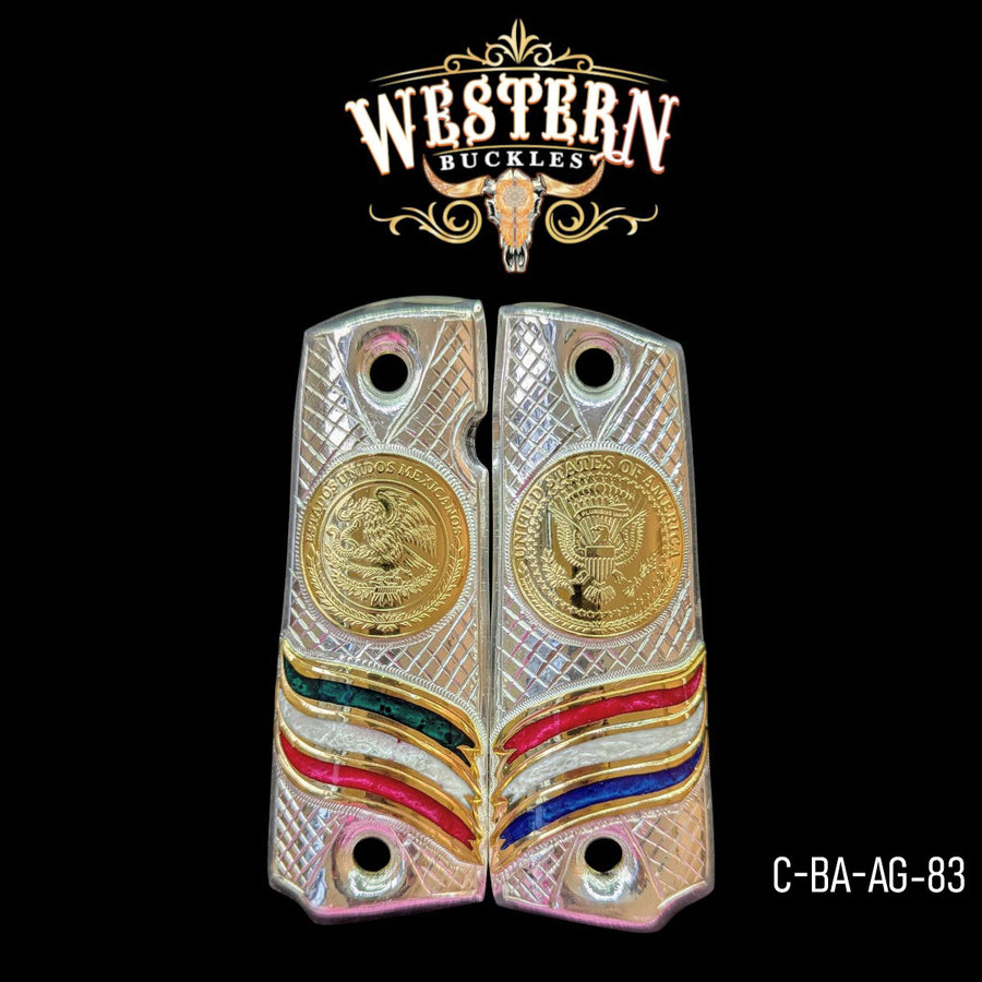 Mexico & USA Grips for Colt 1911 Full-Size — Silver-Plated