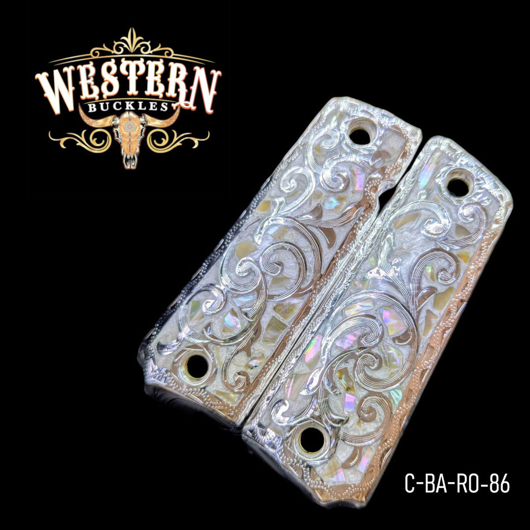 Full Size 1911 Silver Plated Engraved and White Pearl Resin