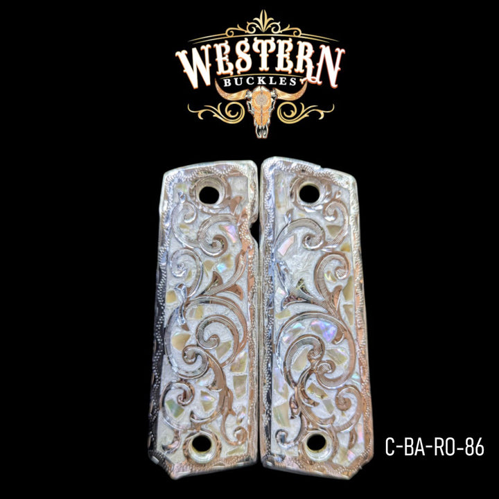 Full Size 1911 Silver Plated Engraved and White Pearl Resin