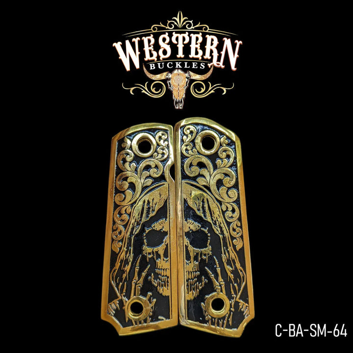 Full Size 1911 Skull Black and Gold Plated-The Western Buckles