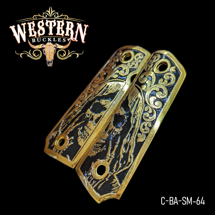 Full Size 1911 Skull Black and Gold Plated-The Western Buckles