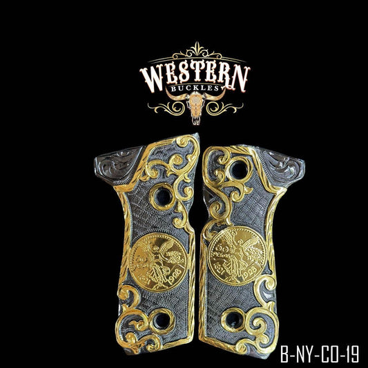Cachas Beretta 92fs Centenario Niquel y Oro-The Western Buckles