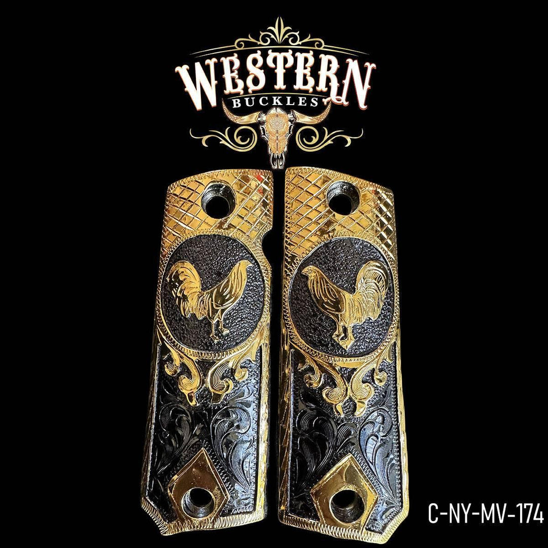 Gallo (Rooster) Custom Grips for Colt 1911 Full-Size — 24K Gold-Plated