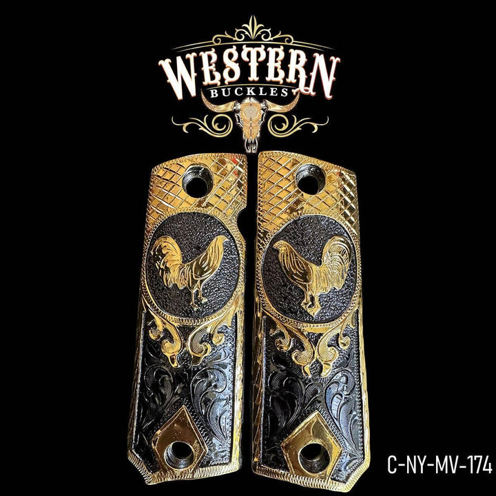 Gallo (Rooster) Custom Grips for Colt 1911 Full-Size — 24K Gold-Plated