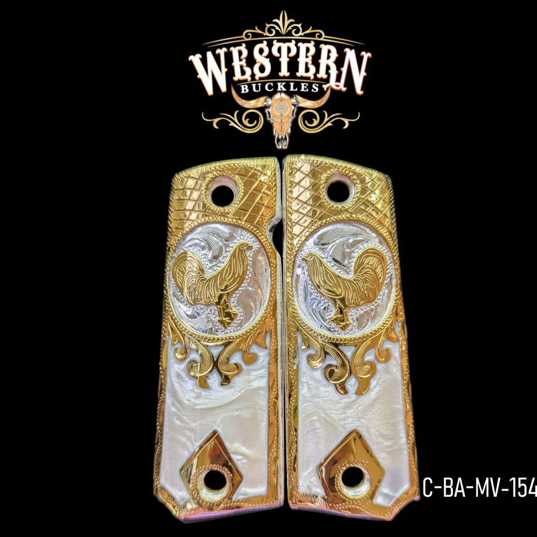 Gallo (Rooster) Custom Grips for Colt 1911 Full-Size — 24K Gold-Plated with Artisan Resin