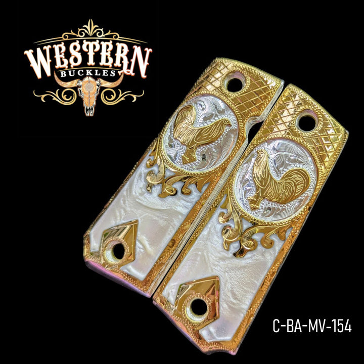 Gallo (Rooster) Custom Grips for Colt 1911 Full-Size — 24K Gold-Plated with Artisan Resin