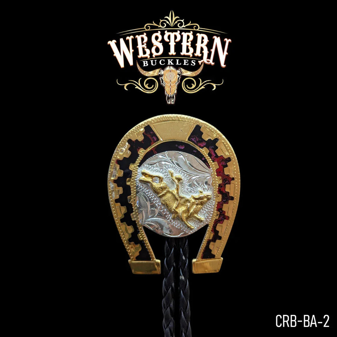 Gold & Silver Engraved Bull Necktie-The Western Buckles