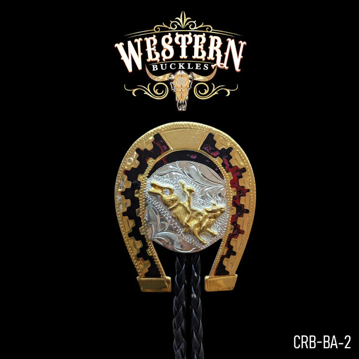 Gold &amp; Silver Engraved Bull Necktie-The Western Buckles