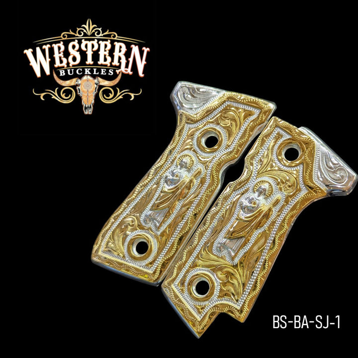 Grips For Beretta 92S San Judas Gold Engraving-The Western Buckles