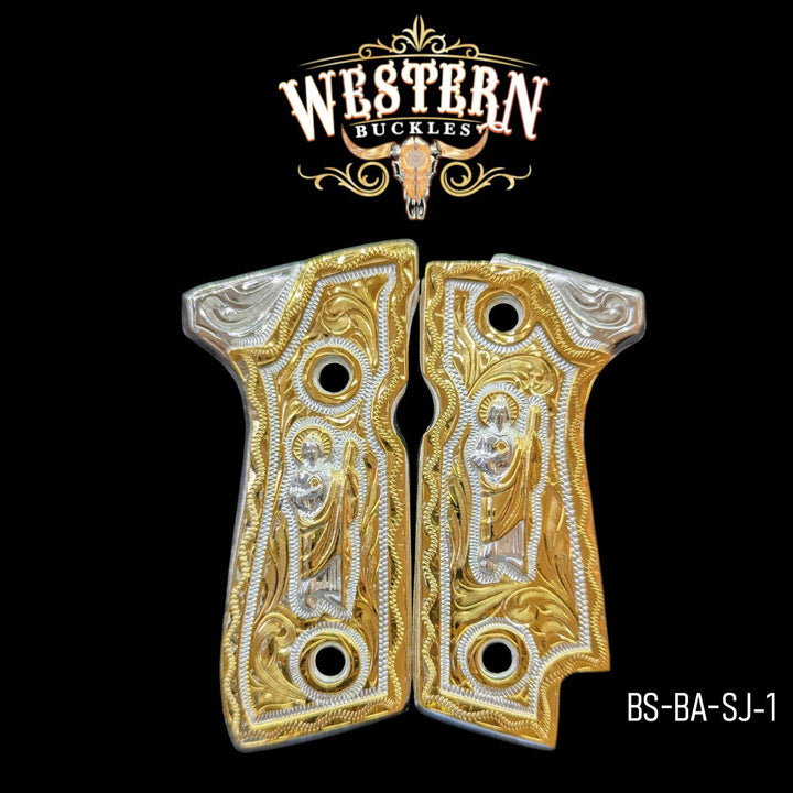 Grips For Beretta 92S San Judas Gold Engraving-The Western Buckles