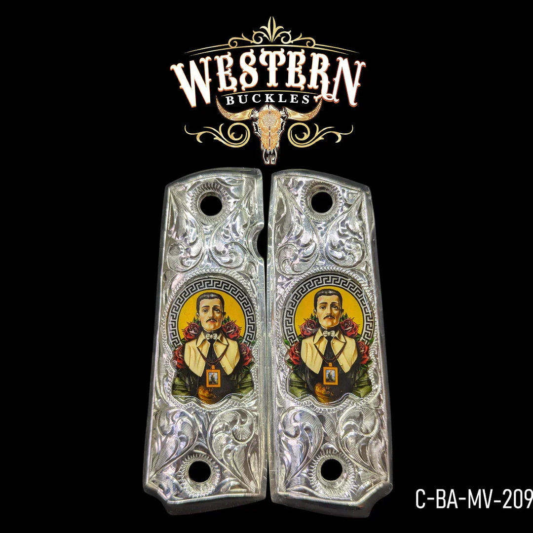 1911 Malverde Silver Engraved-The Western Buckles