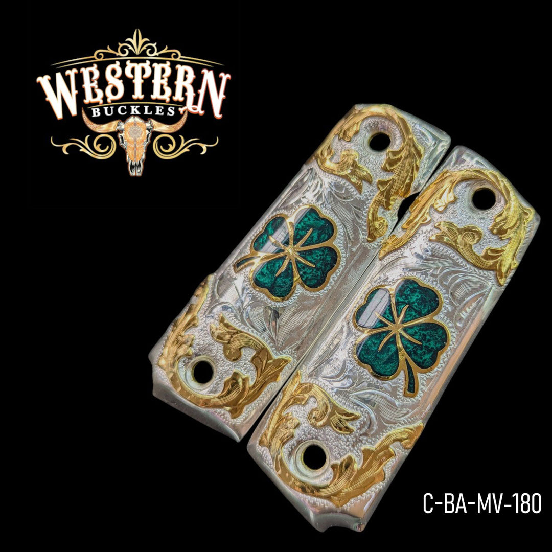 Grips for Full Size 1911 Clover Silver and Gold Plated