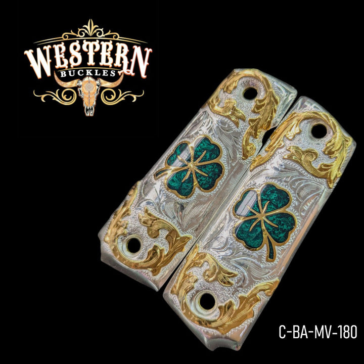 Grips for Full Size 1911 Clover Silver and Gold Plated