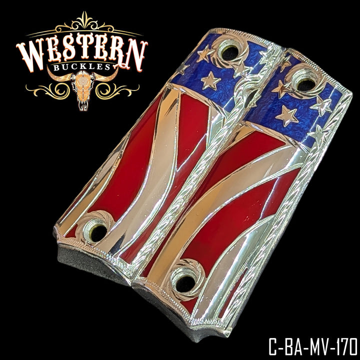 Grips for Full Size 1911 USA Flag Silver Plated 