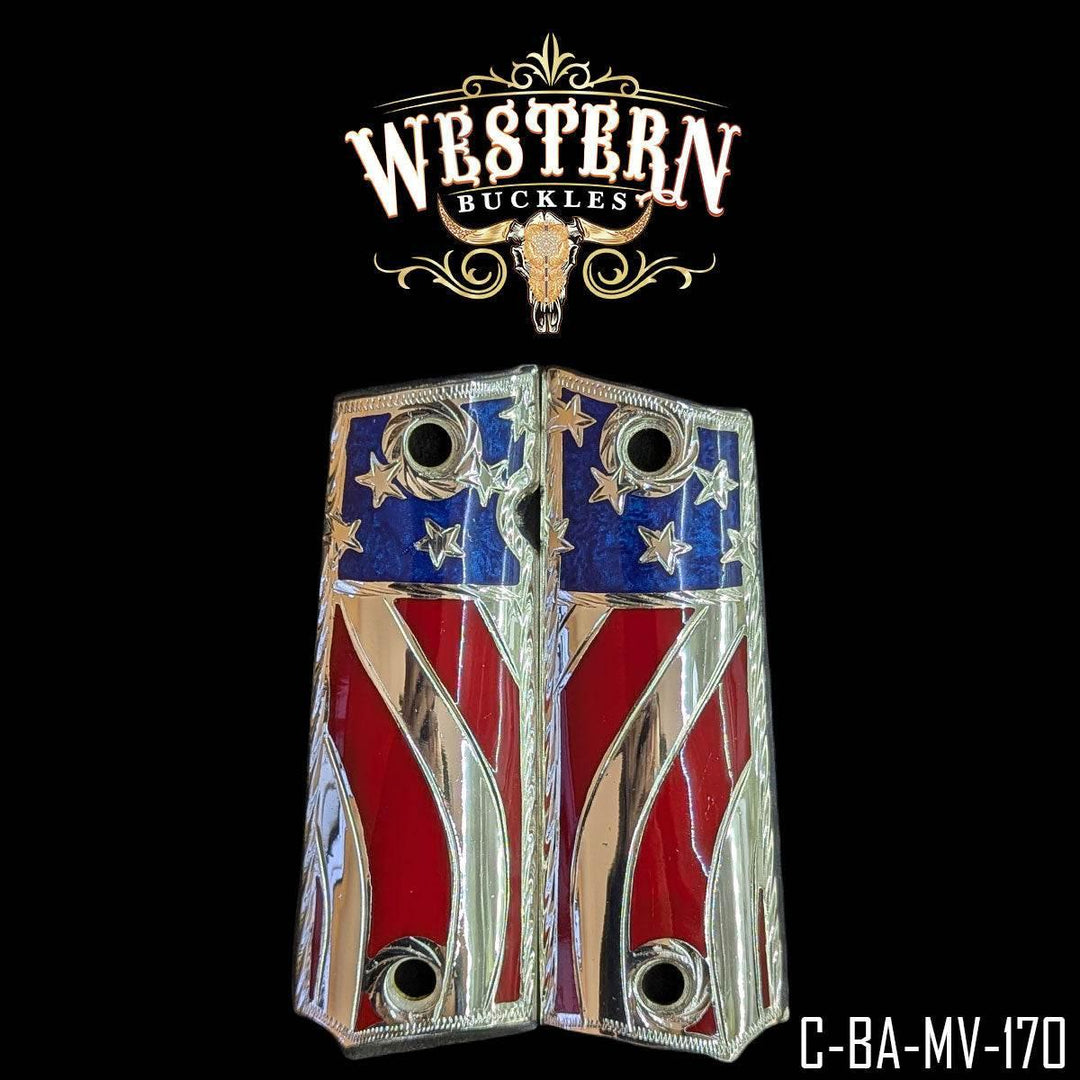 Grips for Full Size 1911 USA Flag Silver Plated 