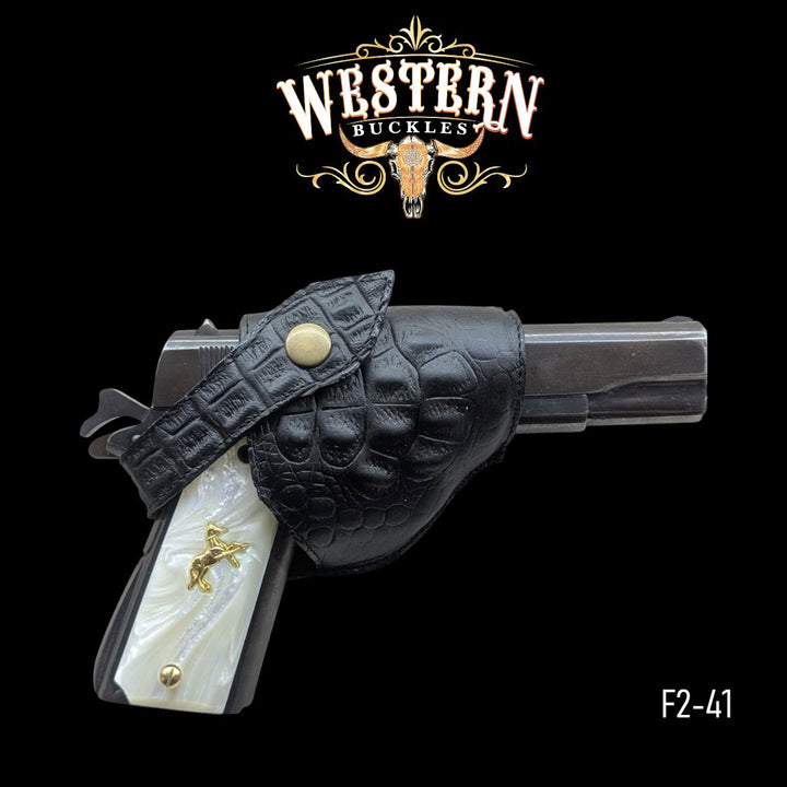 Gun Holster Funda Cocodrilo Negro.-The Western Buckles