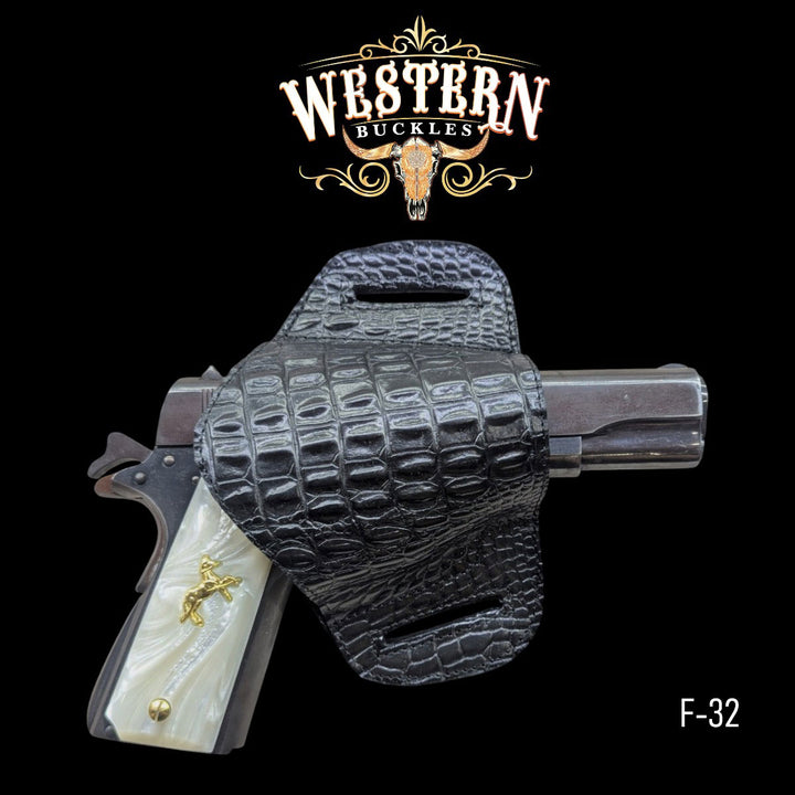 Gun Holster Funda Negra Cocodrilo.-The Western Buckles