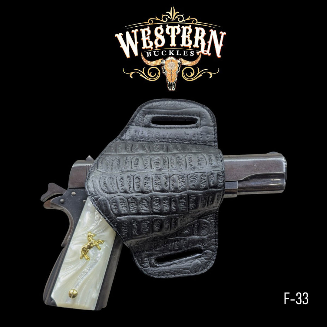 Gun Holster Funda Negra Cocodrilo.-The Western Buckles