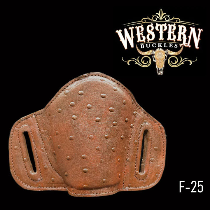Reddish synthetic leather gun holster with textured pattern, Western style, F-25 model