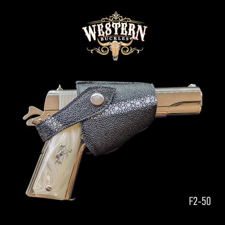 Gun Holster Funda Sintetic Black and White Leather-The Western Buckles