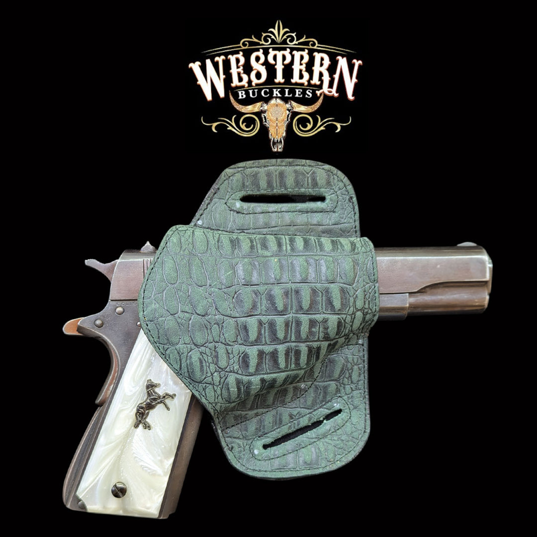 Gun Holster Green Sintetic Crocodrile-The Western Buckles