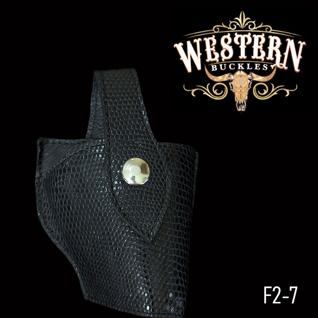 Snake-textured black synthetic leather western gun holster with snap flap