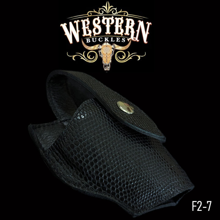 Snake-textured black synthetic leather western gun holster with snap flap