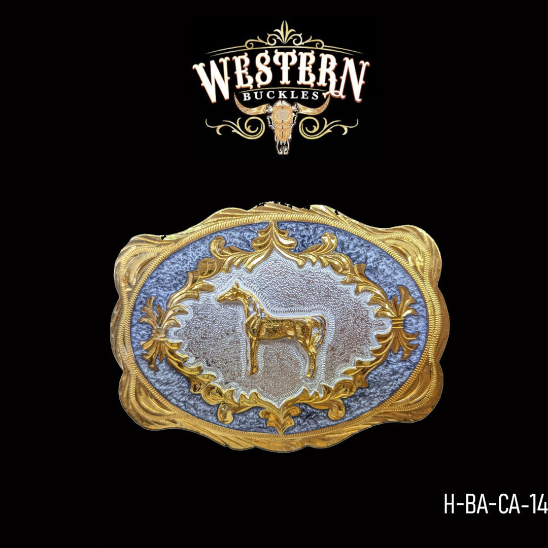 Western Belt Oval Horse In Gold and Resin Buckles