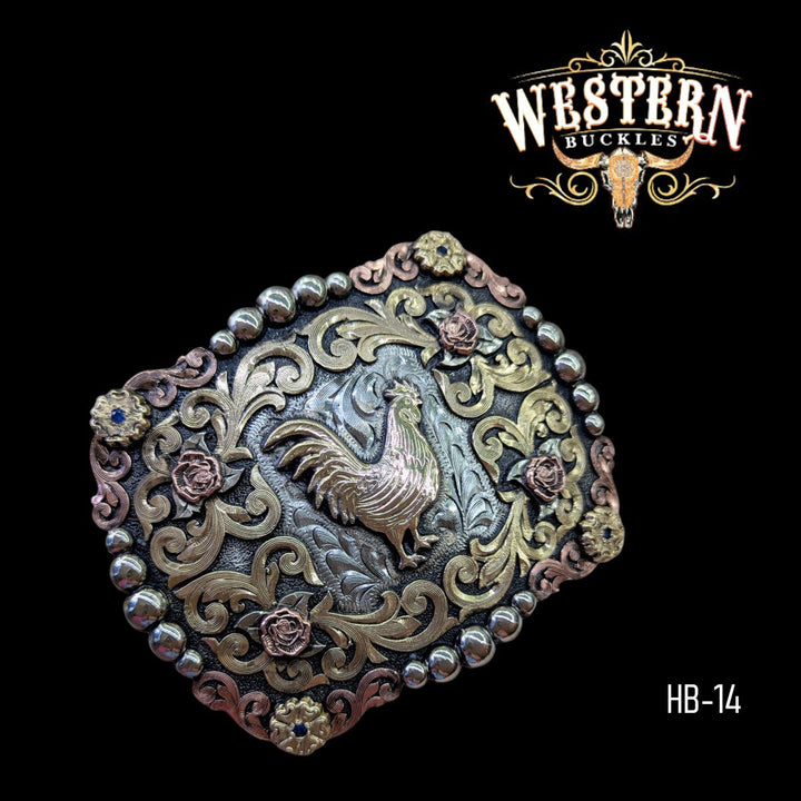 Rooster Trophy Belt Buckle -Gold, Silver, Rose Gold