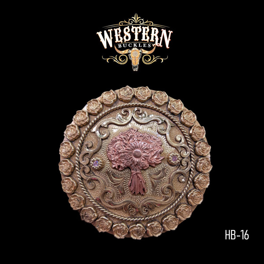 Flower Trophy Belt Buckle -Gold and Rose Gold