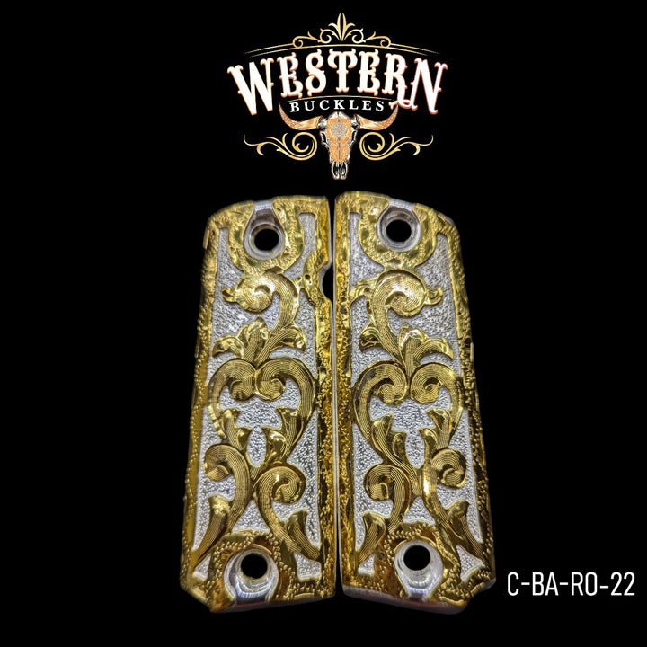Hand-Engraved Scrollwork Grips for Colt 1911 Full-Size — 24K Gold-Plated &amp; Silver-Plated