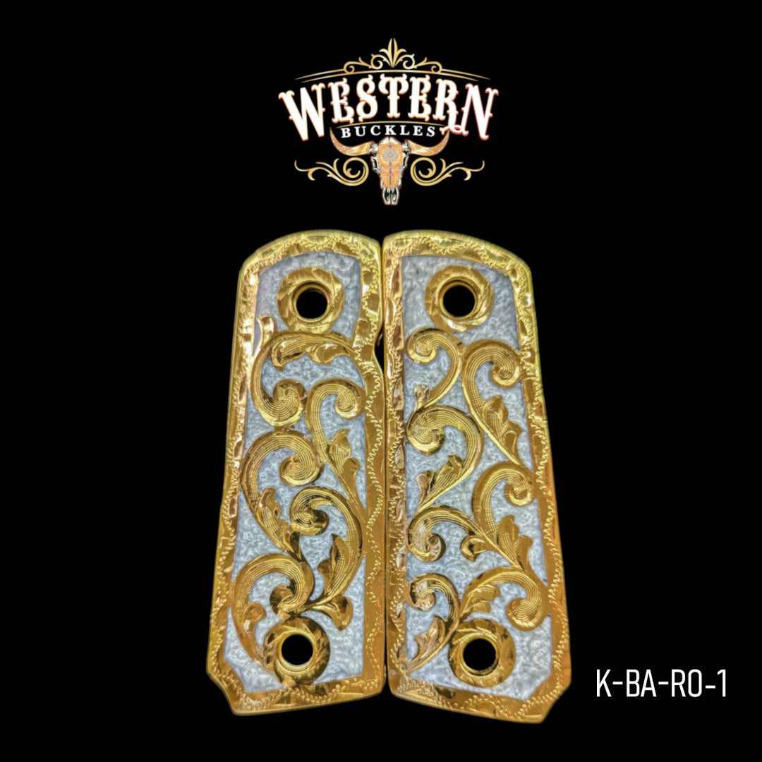 Hand-Engraved Custom Grips for the Colt 1911 Compact & Defender — 24K Gold-Plated & Artisan Resin