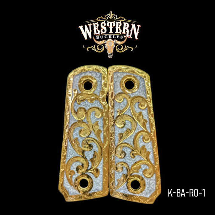 Hand-Engraved Custom Grips for the Colt 1911 Compact &amp; Defender — 24K Gold-Plated &amp; Artisan Resin