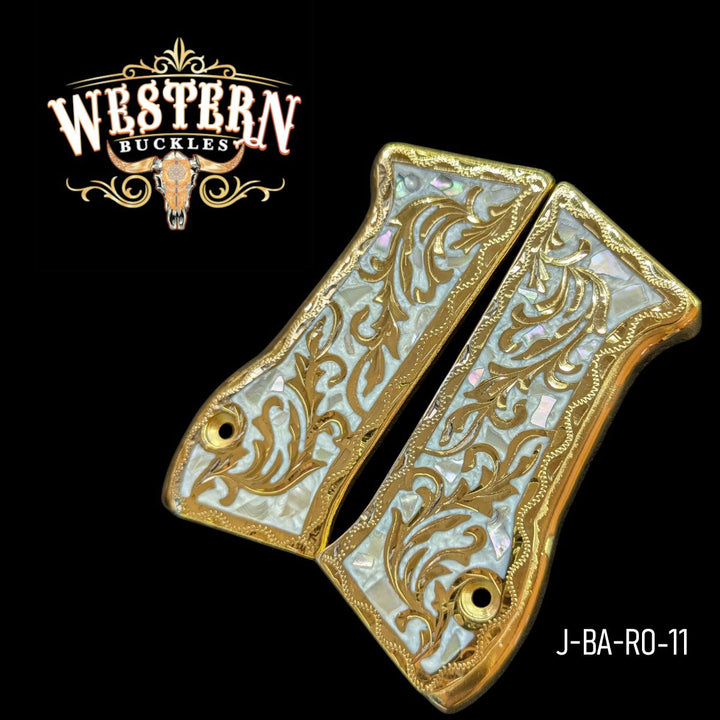 Hand-Engraved Custom Grips for the IWI Jericho 941 — 24K Gold-Plated &amp; Mother-of-Pearl
