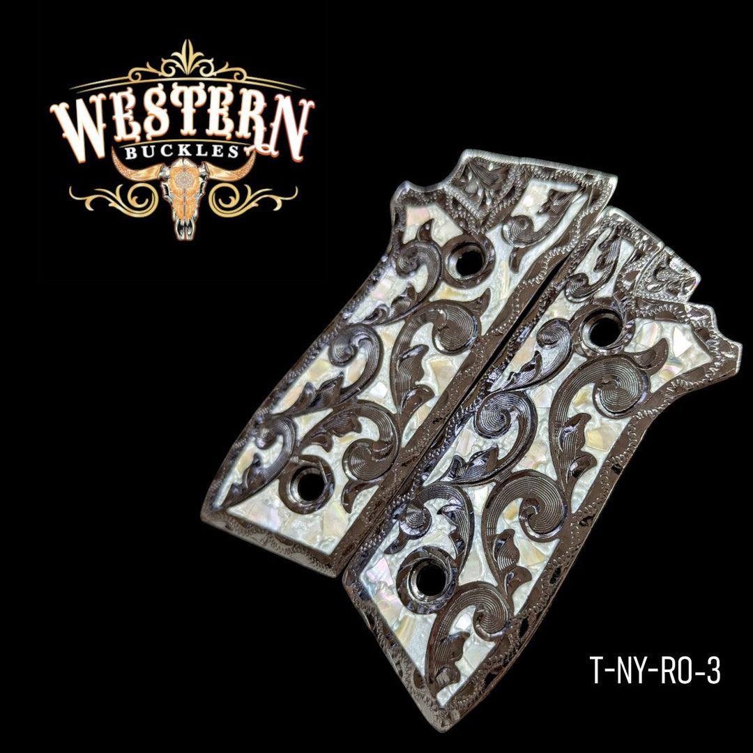 Hand-Engraved Custom Grips for the Taurus PT92 — 24K Gold-Plated &amp; Black Nickel &amp; Artisan Resin