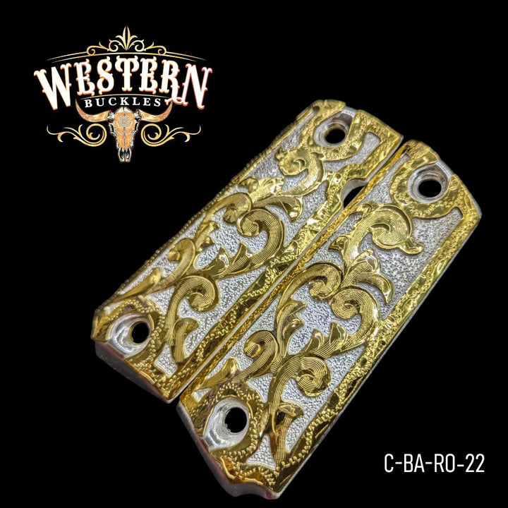 Hand-Engraved Scrollwork Grips for Colt 1911 Full-Size — 24K Gold-Plated &amp; Silver-Plated
