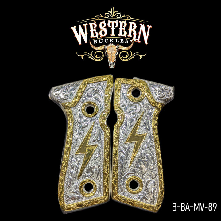 Hand-Engraved Scrollwork Grips for Beretta 92FS — 24K Gold-Plated &amp; Silver-Plated