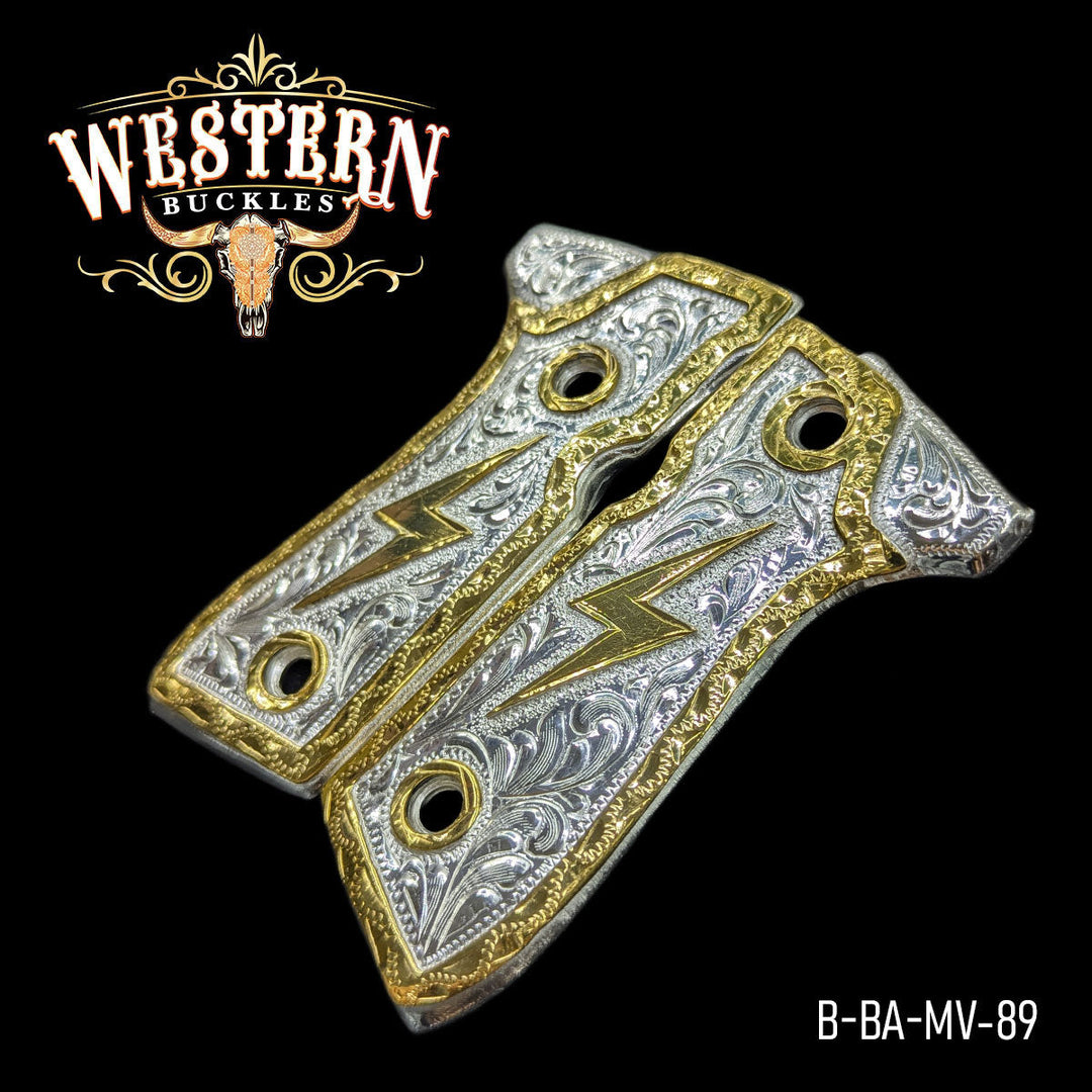 Hand-Engraved Scrollwork Grips for Beretta 92FS — 24K Gold-Plated &amp; Silver-Plated