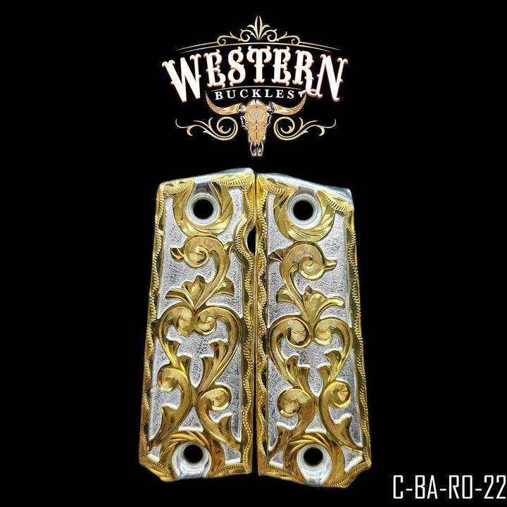 Hand-Engraved Scrollwork Grips for Colt 1911 Full-Size — 24K Gold-Plated &amp; Silver-Plated-The Western Buckles