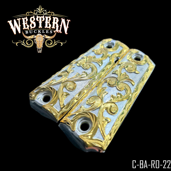 Hand-Engraved Scrollwork Grips for Colt 1911 Full-Size — 24K Gold-Plated &amp; Silver-Plated-The Western Buckles