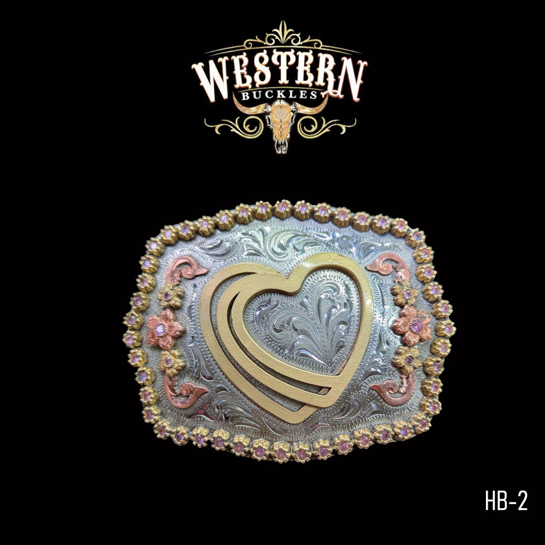 Heart Trophy Belt Buckle- Gold, Silver and Rose Gold-The Western Buckles
