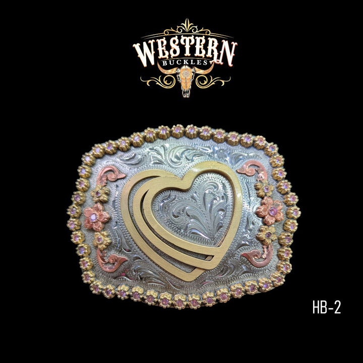 Heart Trophy Belt Buckle- Gold, Silver and Rose Gold-The Western Buckles