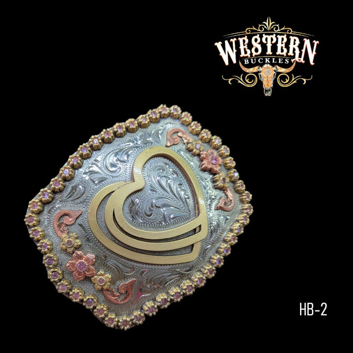 Heart Trophy Belt Buckle- Gold, Silver and Rose Gold-The Western Buckles