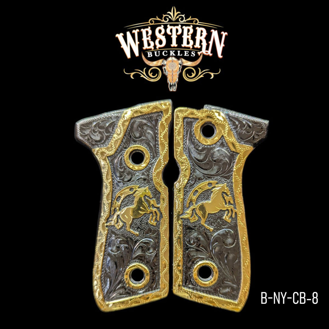 Horse Custom Grips for Beretta 92FS — 24K Gold-Plated