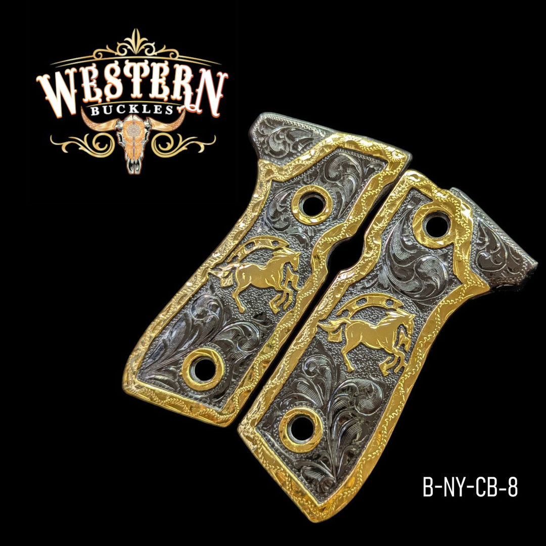 Horse Custom Grips for Beretta 92FS — 24K Gold-Plated