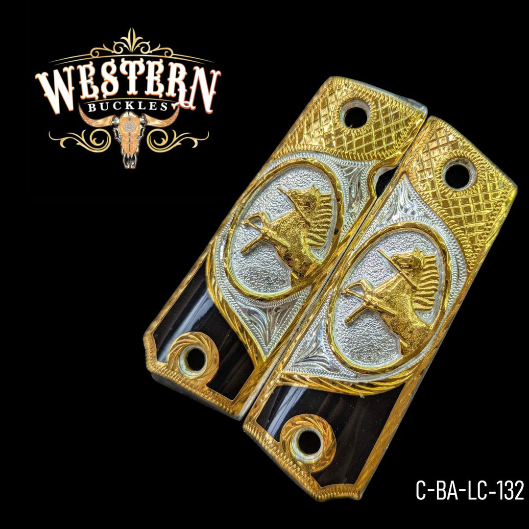Horse Custom Grips for Colt 1911 Full-Size — 24K Gold-Plated &amp; Silver-Plated with Artisan Resin