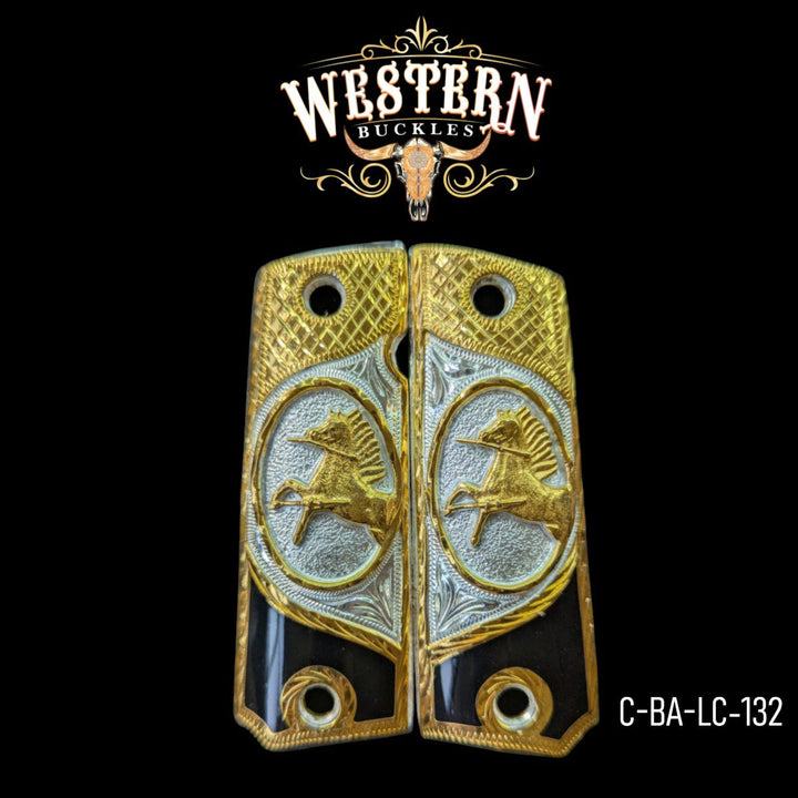 Horse Custom Grips for Colt 1911 Full-Size — 24K Gold-Plated &amp; Silver-Plated with Artisan Resin
