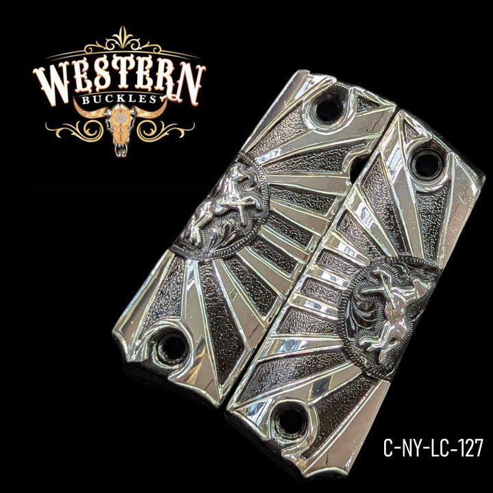 Horse Custom Grips for Colt 1911 Full-Size — Silver-Plated &amp; Black Nickel