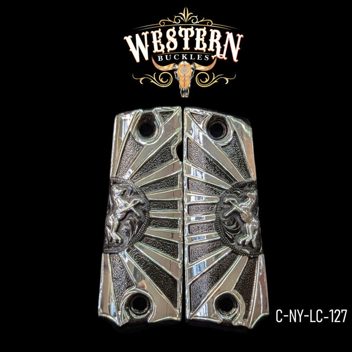 Horse Custom Grips for Colt 1911 Full-Size — Silver-Plated &amp; Black Nickel